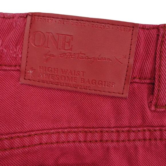 One Teaspoon High Waist Awesome Baggies Red Distressed Ripped Jeans 28x28 Sz 26 - Picture 9 of 9